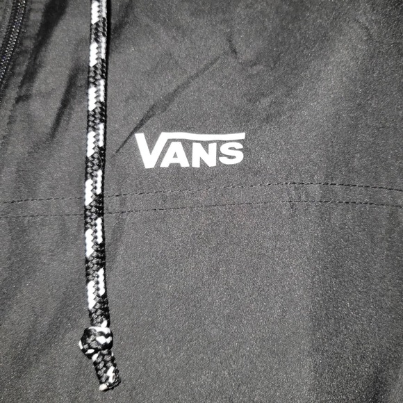Vans Black Hooded Windbreaker Jacket Checkerboard Sleeve Zip M skater surfer - Picture 2 of 9